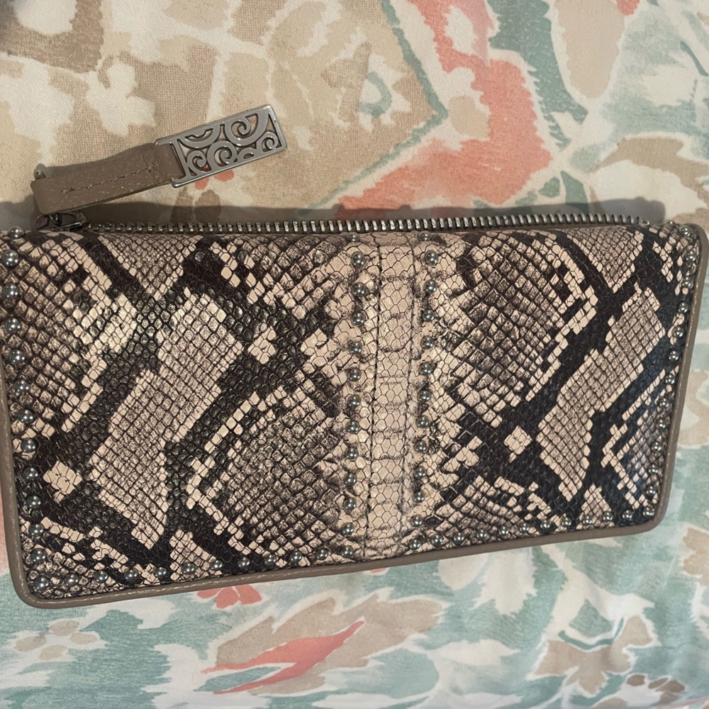 EUC Brighton snakeskin with tan genuine pebble leather large wallet
